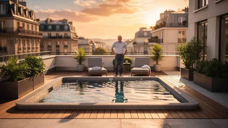 Mini-bassin hors-sol sur petite terrasse, aménagement moderne et élégant avec choix net pour un espace réduit
