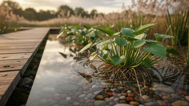 Vue hyper-réaliste d’un filtre à gravier planté après deux saisons, montrant une installation corrigée et réussie
