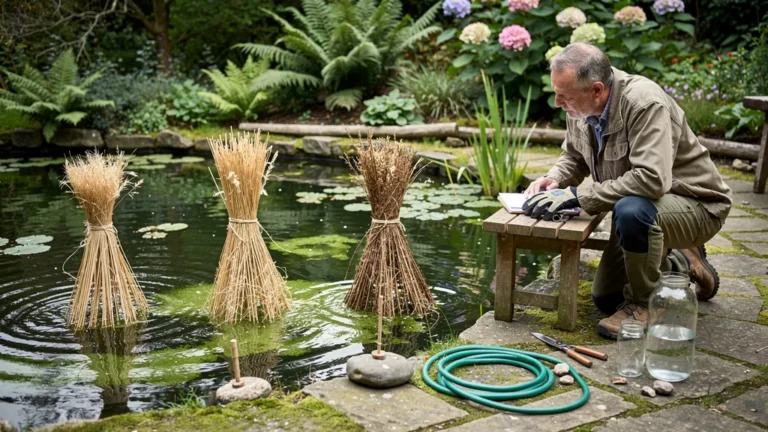 Test de paille d’orge et de chanvre contre les algues dans un bassin de jardin
