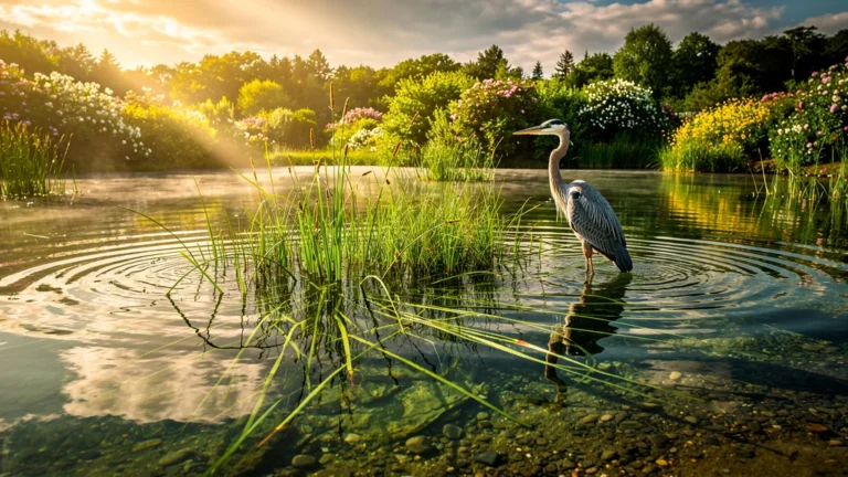Eau claire et transparente dans une zone de lagunage récemment plantée, reflet de la nature pure et apaisante