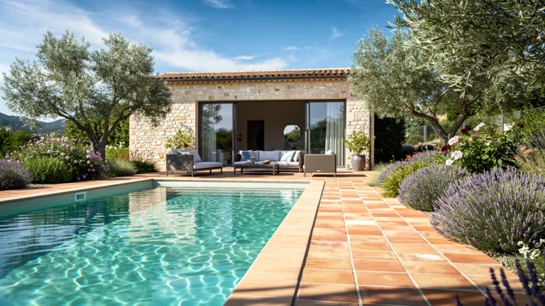 Piscine privée ensoleillée à Valence, cadre idéal pour investissement piscine rentable et entretien aquatique